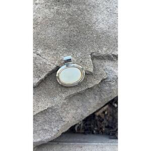 Vintage Silver Tone White Faux Opal Oval Shaped Pendant